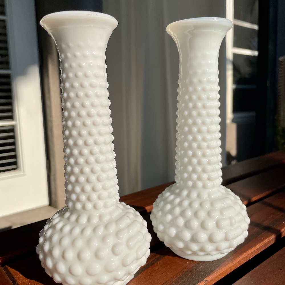 EO Brody Co. White Milk Glass Hobnail Bud Vase 8” Vintage